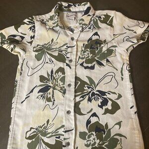 Boys Floral Short Sleeve Button-Up Shirt (Size 7)